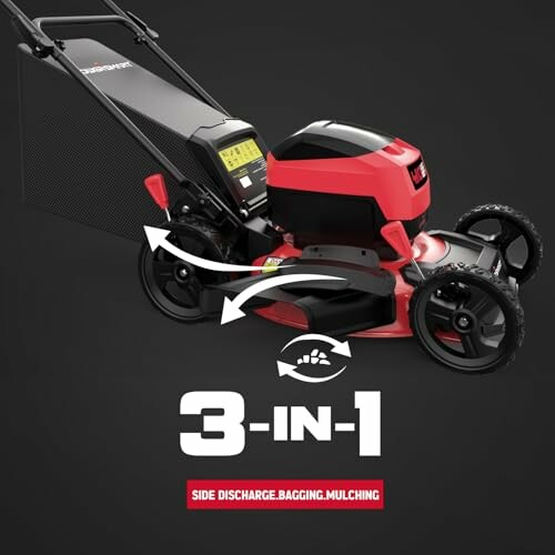 3-in-1 lawn mower with side discharge, bagging, mulching features