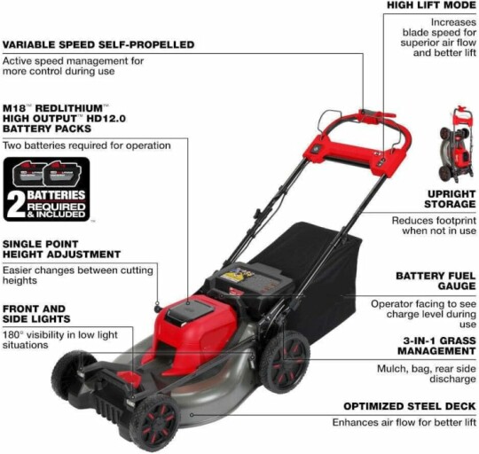 NEIOM Walk-Behind Lawn Mower Adjustable Speed