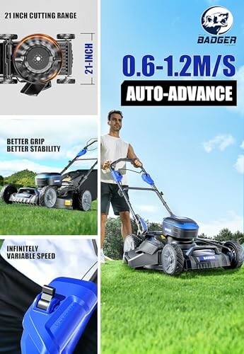 Badger lawnmower with auto-advance and variable speed