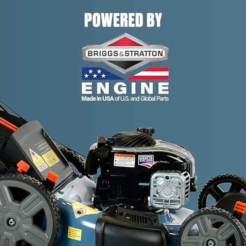 Briggs & Stratton engine on a lawnmower with branding.