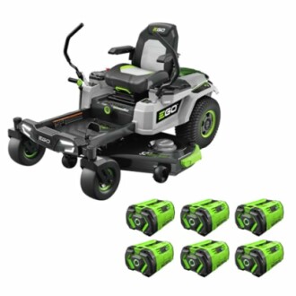 EGO zero turn lawn mower with six batteries