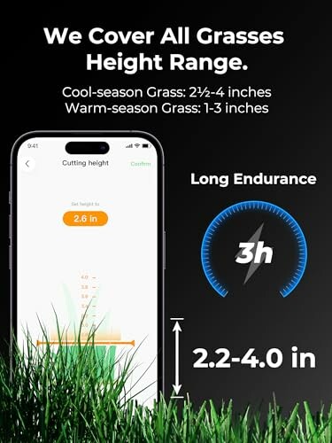 Grass height range with phone display and endurance graphic