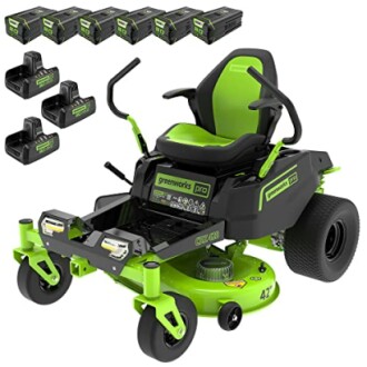 Greenworks Pro lawn mower with batteries and chargers