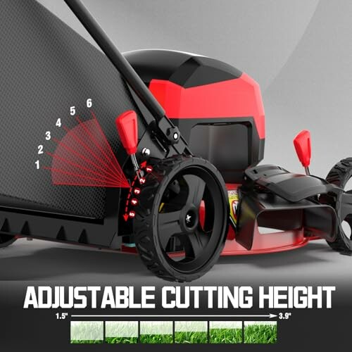 Lawn mower demonstrating adjustable cutting height settings.