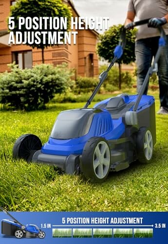 Lawn mower with 5 position height adjustment feature.