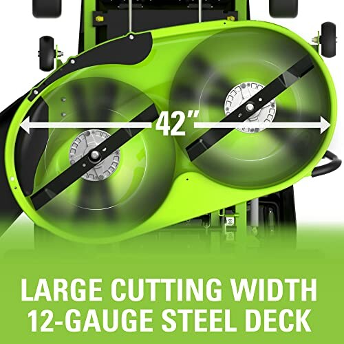 Lawn mower with 42-inch cutting width and 12-gauge steel deck