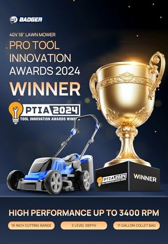 Lawn mower wins Pro Tool Innovation Award 2024 with trophy.