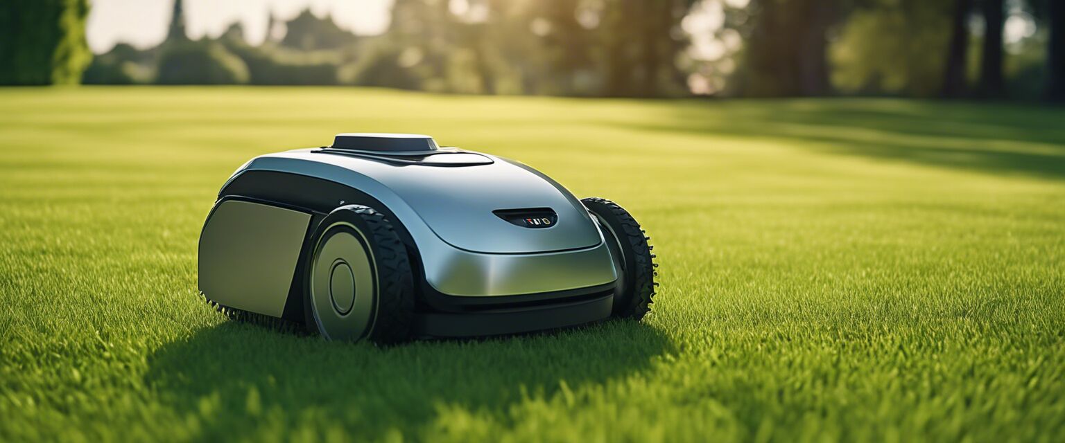 Robotic mower on a lawn